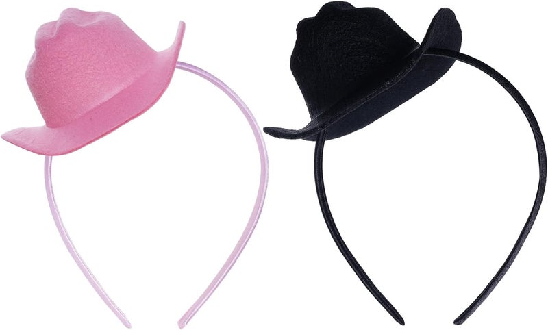phnydreg 2Pcs Cowboy Mini Hat Headbands Cowgirl Mini Hat Headbands Accessories for Women Girls Birthday Western Cowboy Party - Image 1
